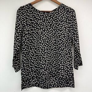 Maeve Anthropologie Sz Small Women’s Black White Linosa Heart Print Silk Blouse